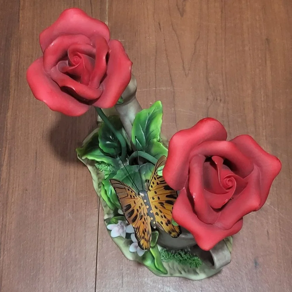 Butterfly and Roses Watering Can Planter Figurine Decor